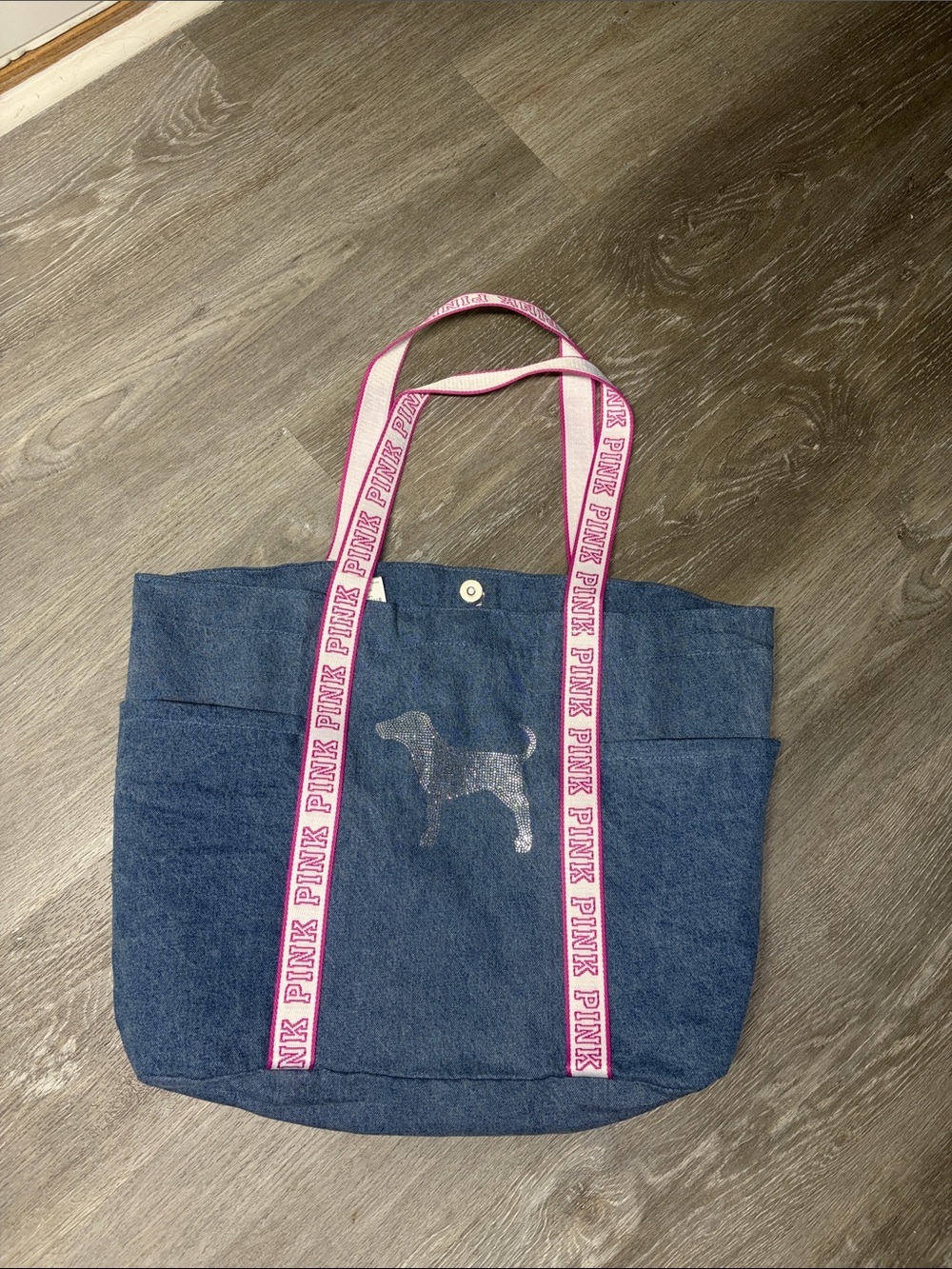 PINK Victoria's Secret Denim Tote Bag with Pink Logo Straps